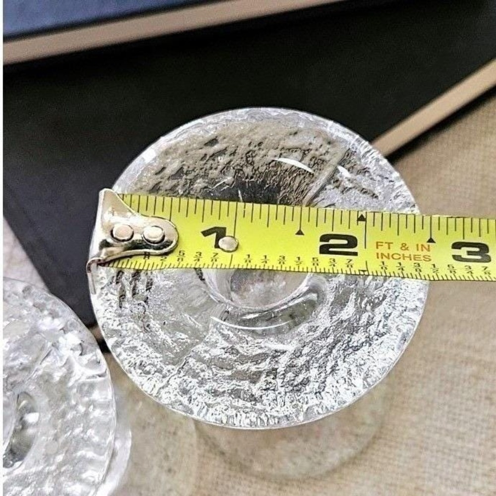 Scandinavian Ice Glass Candle Holders Pair Heavy Textured Block Glass MCM - Picture 6 of 6